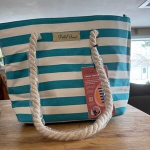 NWT Porto Vino Striped Canvas Tote Wine Bag